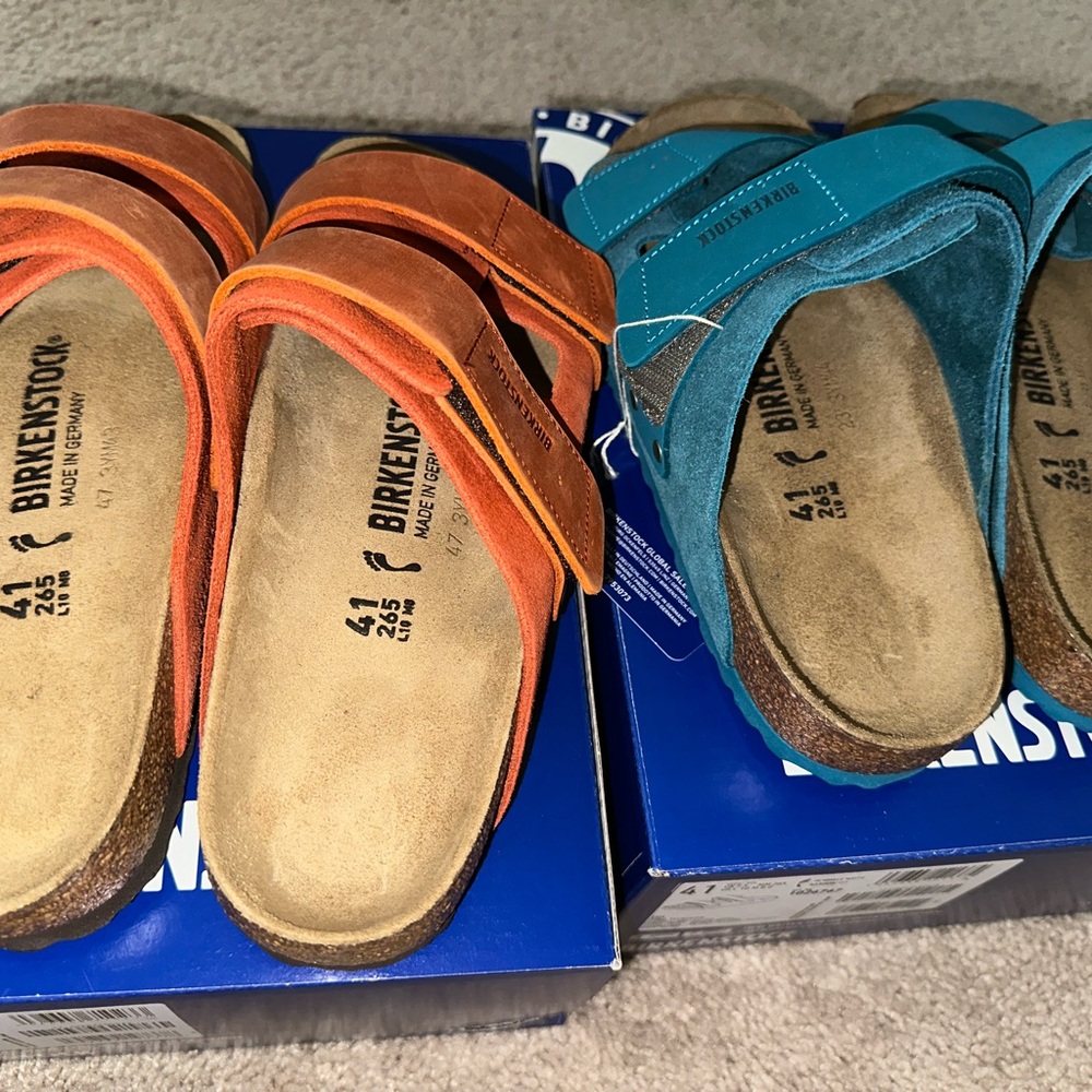 Birkenstock Orange and Blue Sandals 2 Pairs